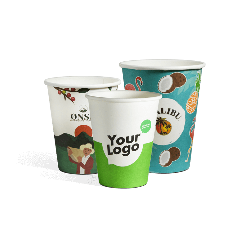 Large selection of custom printed biodegradable FSC-certified single wall paper cups
