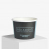 Branded 400ml ice cream cup in black and blue with 'Bellaggio' logo