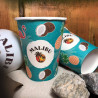 Bio-single wall paper cups with 'Malibu' with coconut motif