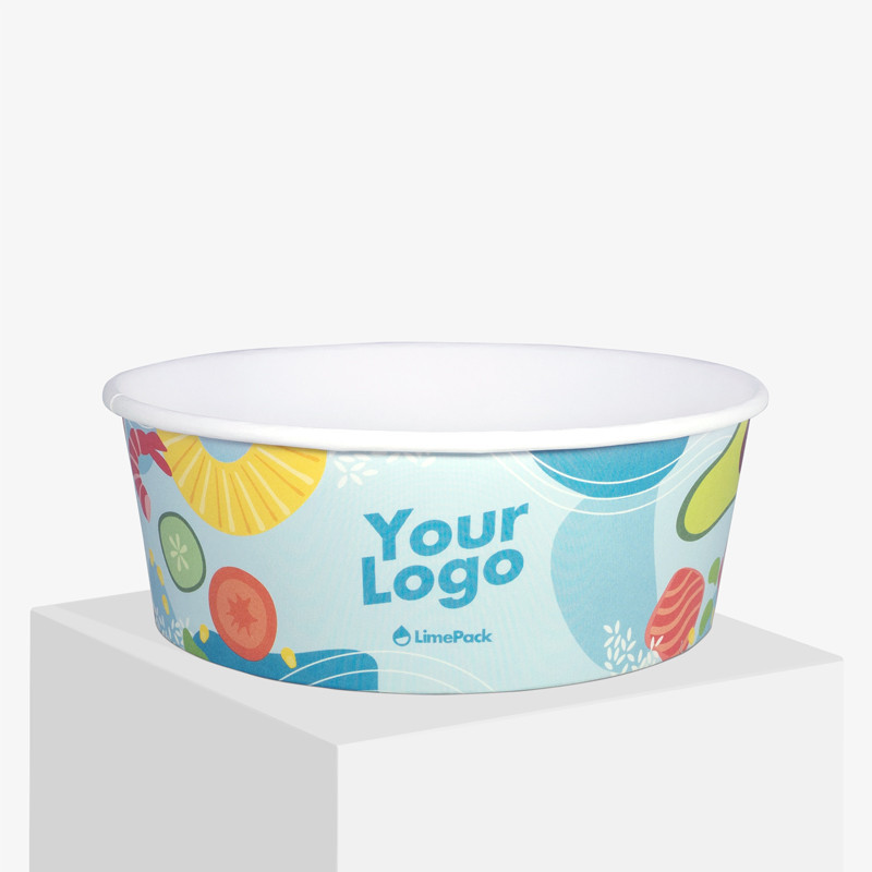 Custom salad bowl 1300 ml in blue pattern with matte surface