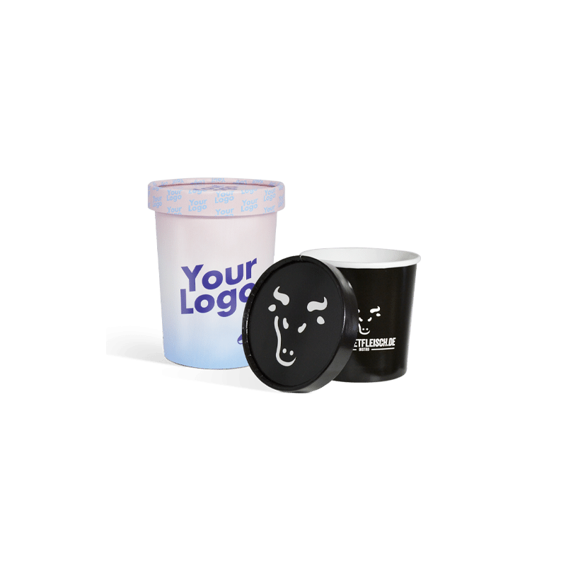 Personalised ice cream cubs with lids in sizes 300 ml and 480 ml