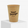 350 ml single wall paper cup in brown kraft paper with matte surface and 'Your Design' in black color