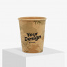 240 ml single wall paper cup in brown kraft paper with matte surface and 'Your Design' in multiple colors