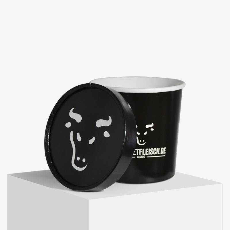 black ice cream cup with lid off by limepack